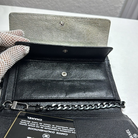 Authentic š„ CHANEL š„CC Logo Matelasse metallic Leather Long Trifold Wallet/ COA - Picture 9 of 17